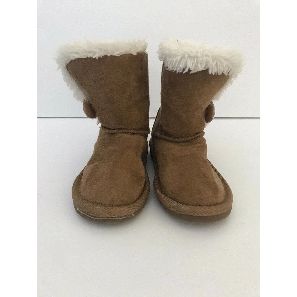 Canyon River Blues Tan Brown Faux Fur Heart Button Girls’ Slip On Boots Size 9